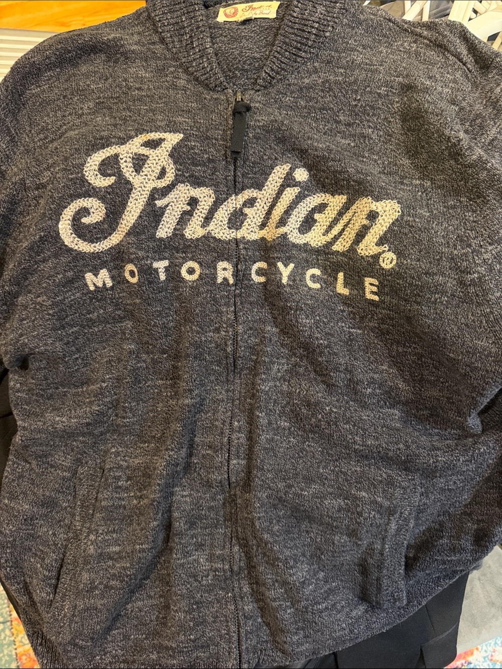 Lucky Brand Charcoal Gray Zip-Up Sweater with Script Logo